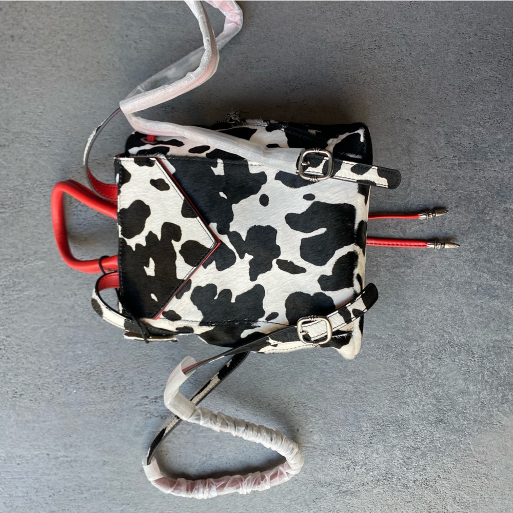 Cow Print Leather Chrome Style Mini Backpack - image 2
